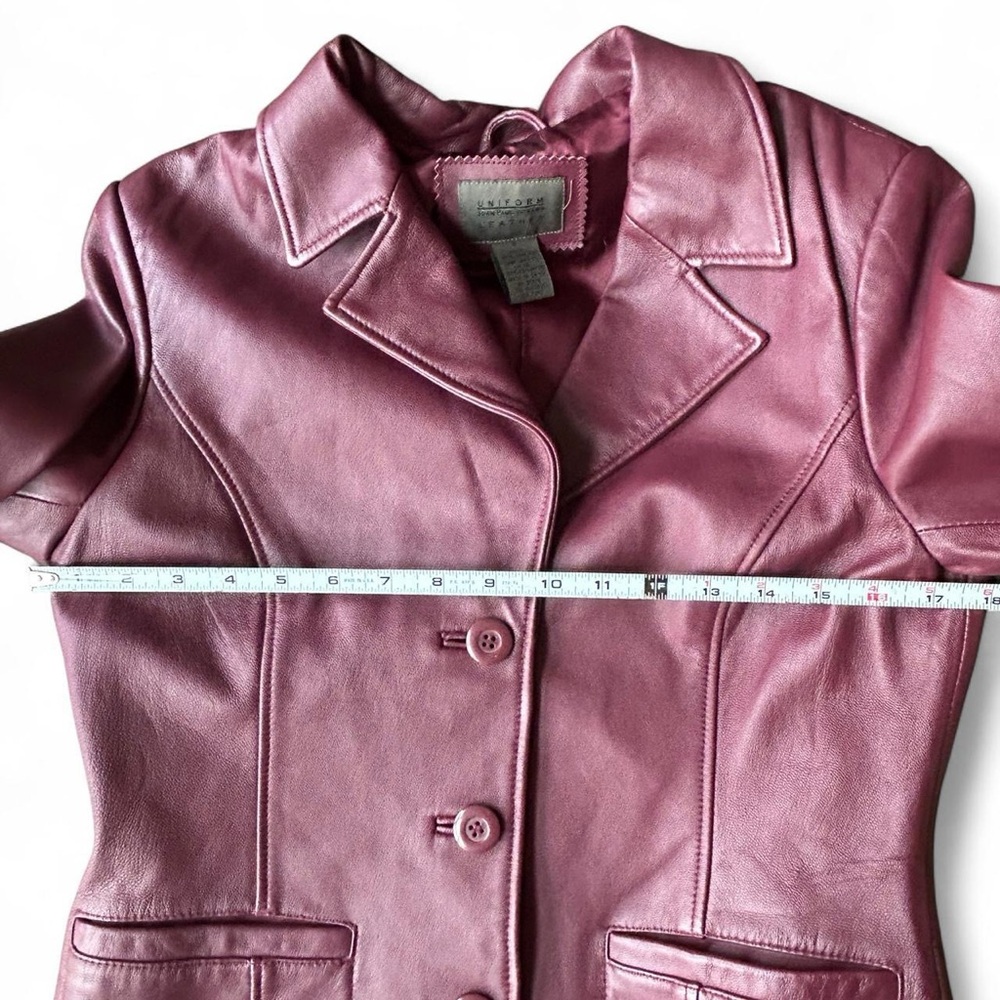 Vintage Burgundy Lamb Leather Jacket With Button … - image 7